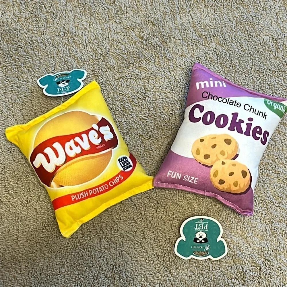 Dog / Cat Plush Squeaky Toys Potato Chips & Cookies (LOT OF 2) BRAND NEW